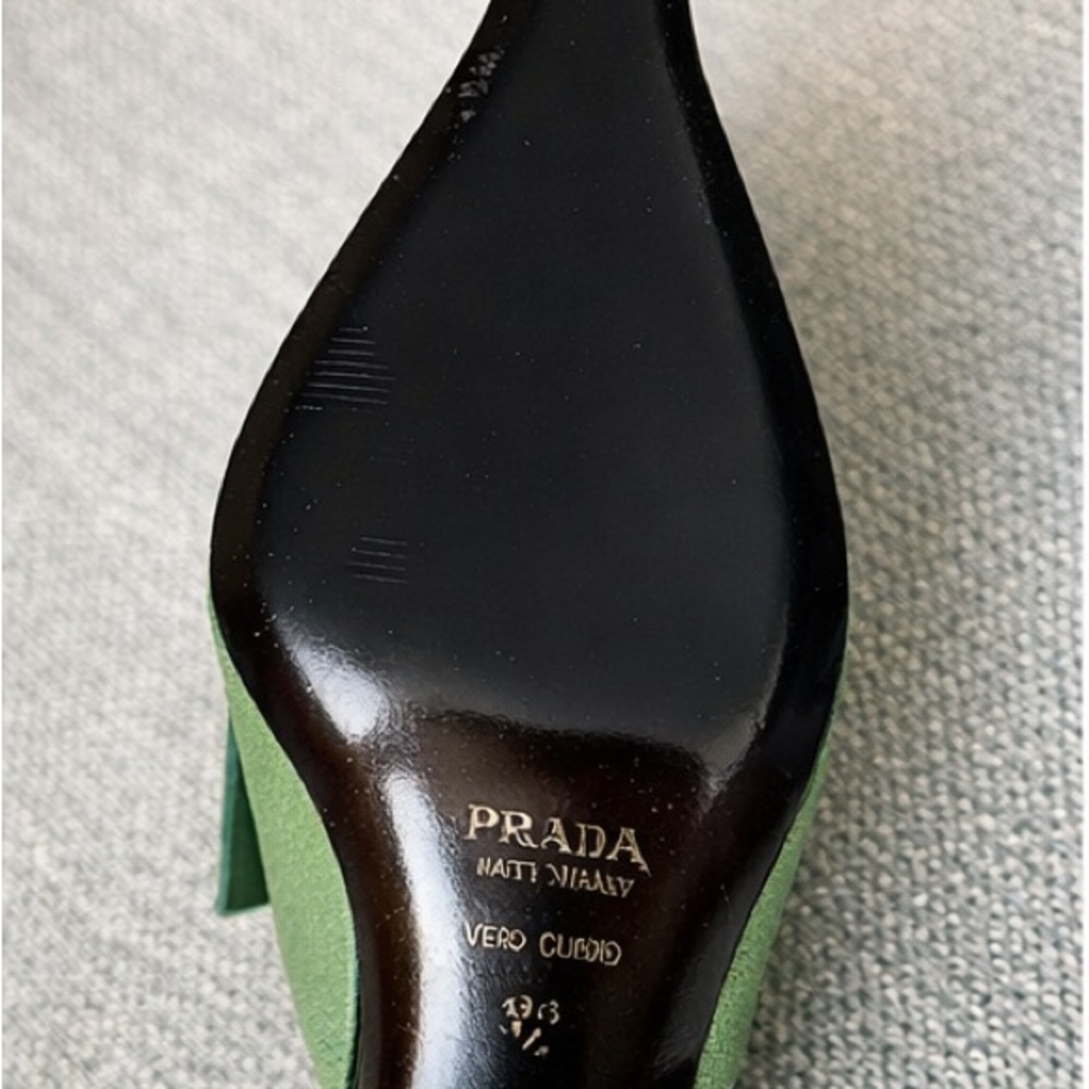 Rare Vintage Prada Sage Green Pointed Toe Mule Heels Bow Detail IT 36.5 - Picture 4 of 5